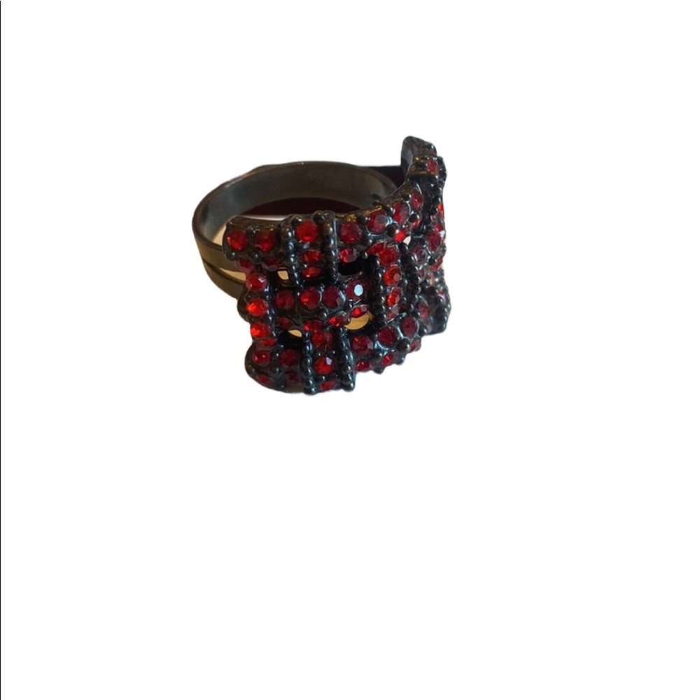 Adjustable Red Rhinestone Vintage Ring - Picture 2 of 4